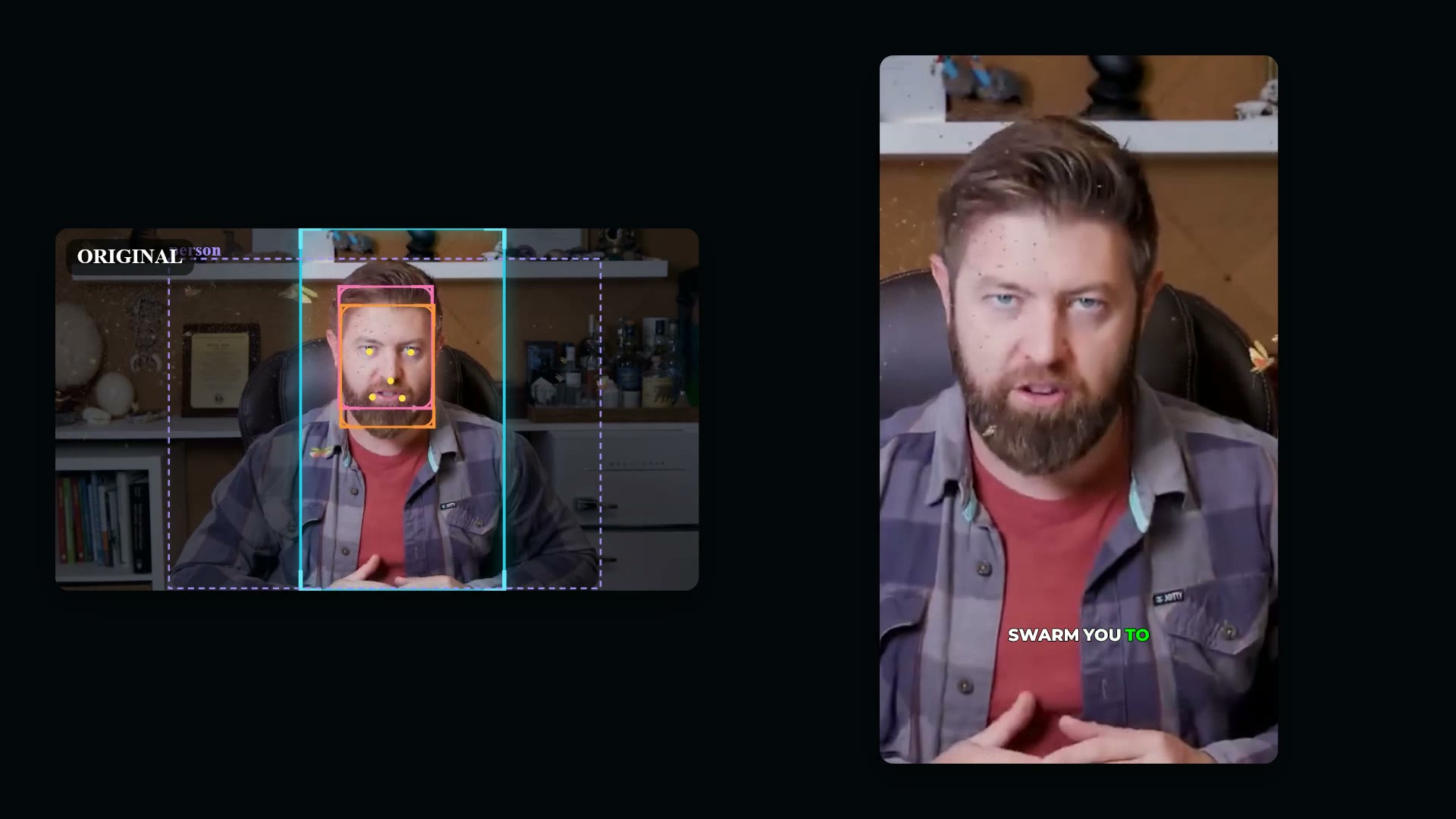 Before and after: a raw clip turned into a captioned vertical short